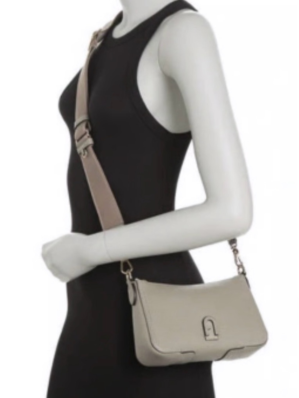 Furla Atena Pebbled Leather Crossbody Bag in Marmo C Light Gray